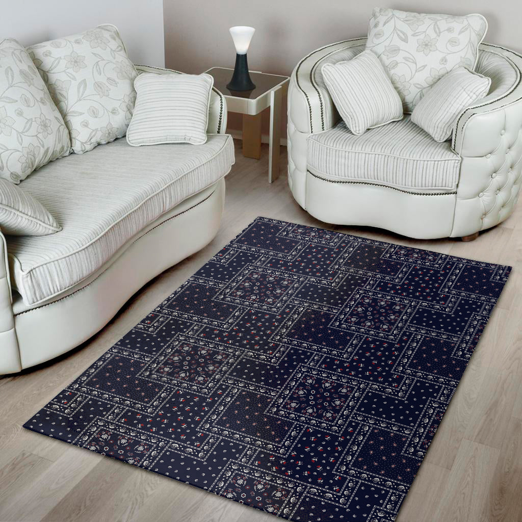 Blue Floral Patchwork Pattern Print Area Rug
