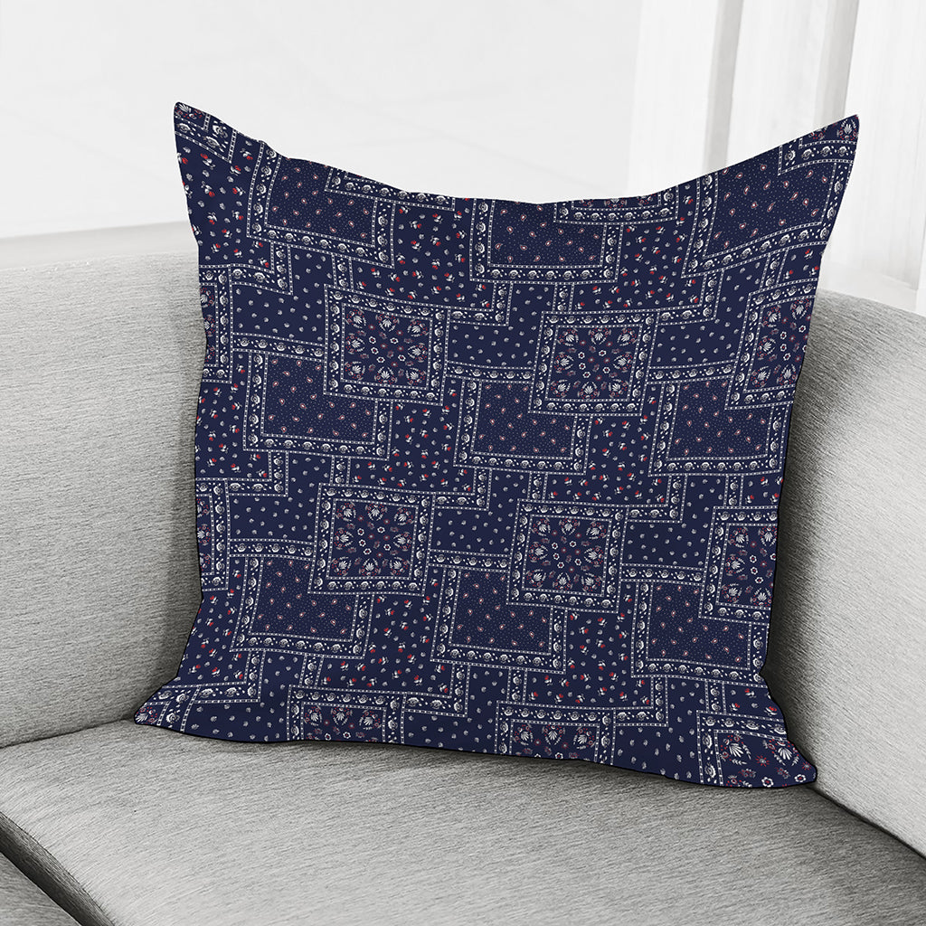 Blue Floral Patchwork Pattern Print Pillow Cover