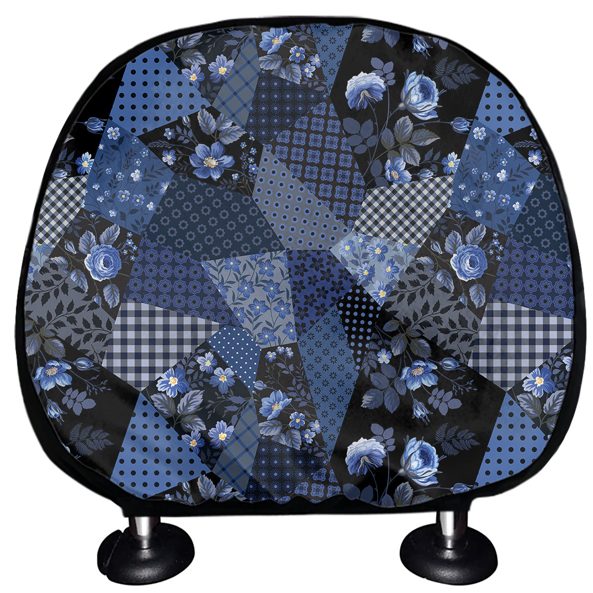 Blue Flower Patchwork Pattern Print Car Headrest Covers