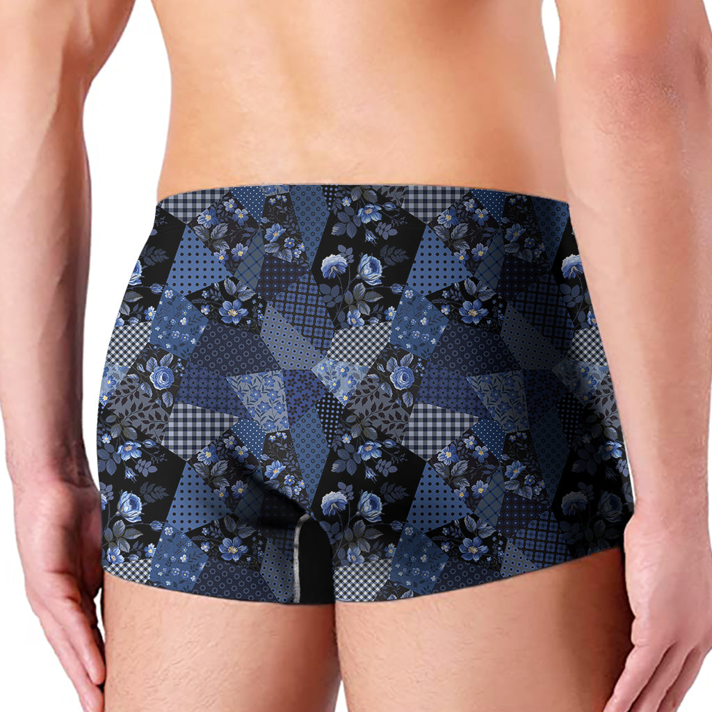 Blue Flower Patchwork Pattern Print Men's Boxer Briefs