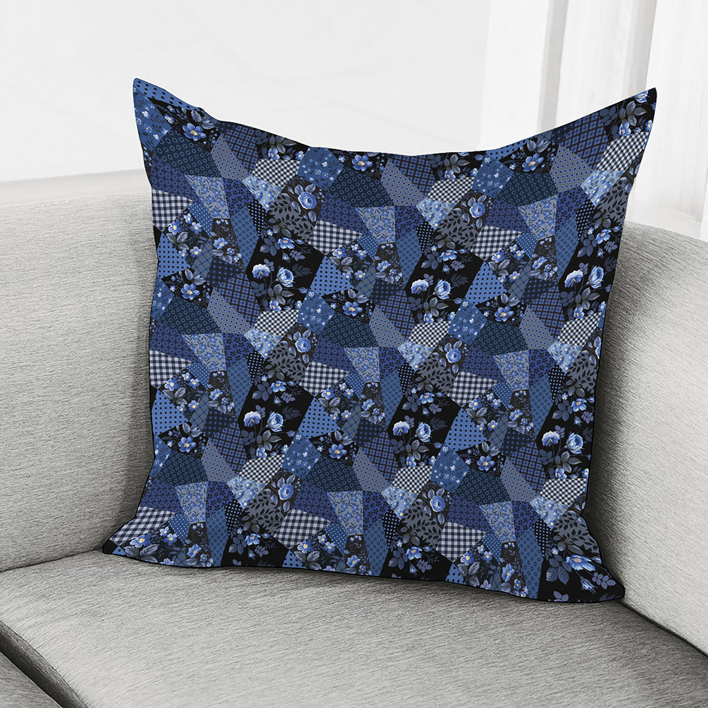 Blue Flower Patchwork Pattern Print Pillow Cover