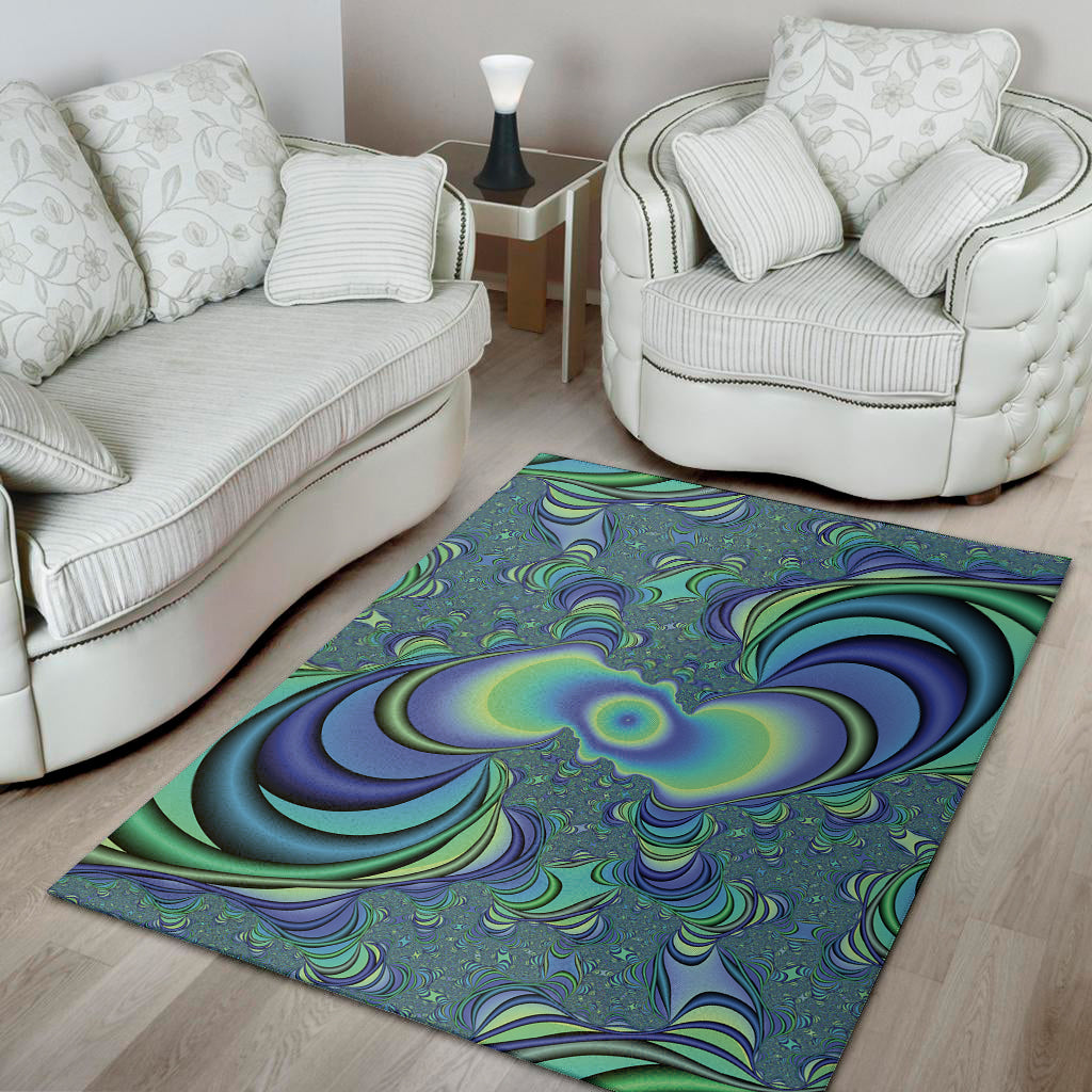 Blue Fractal Print Area Rug