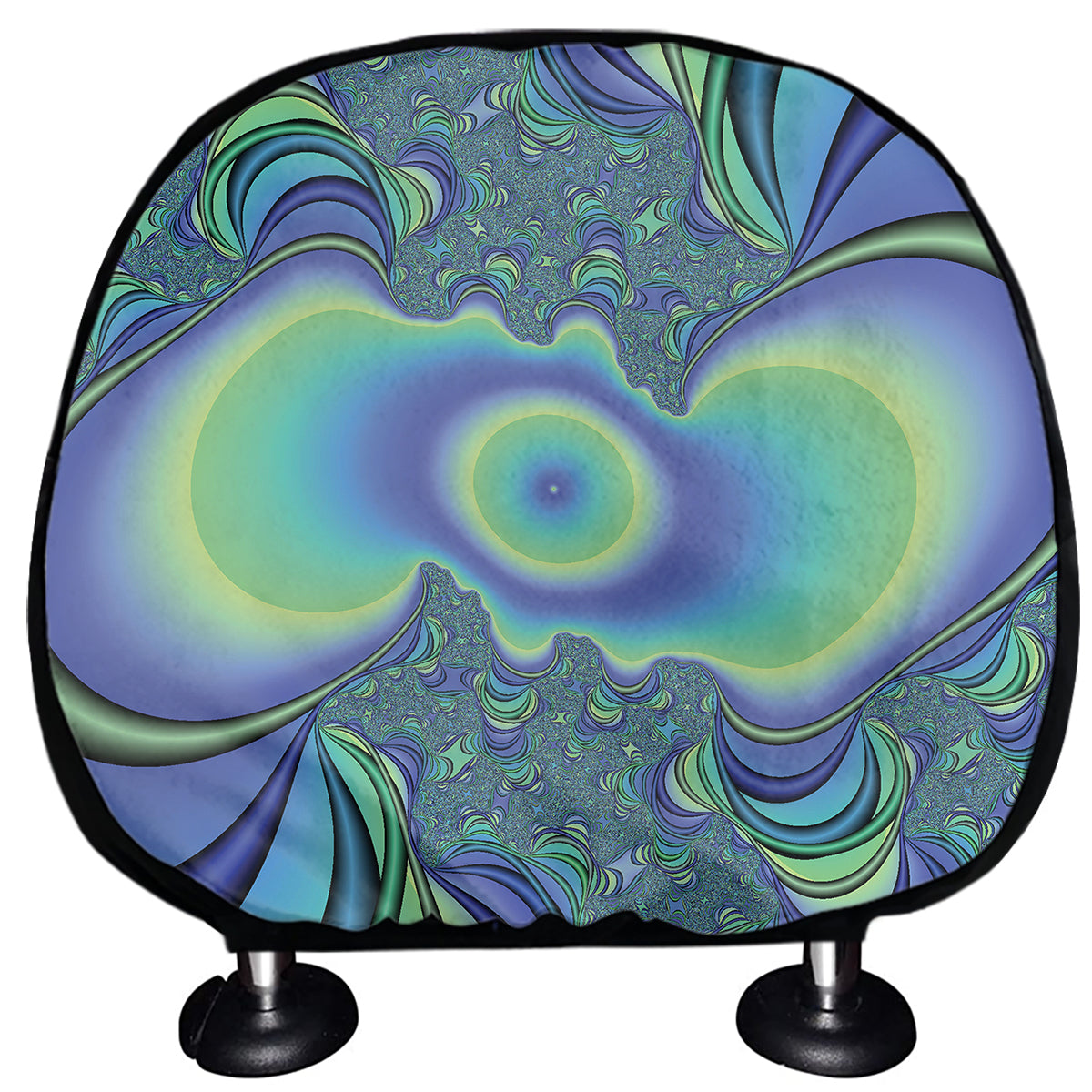 Blue Fractal Print Car Headrest Covers