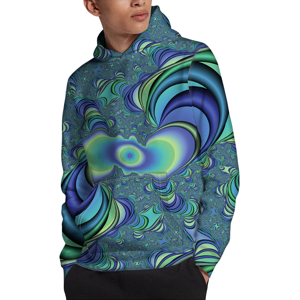 Blue Fractal Print Pullover Hoodie