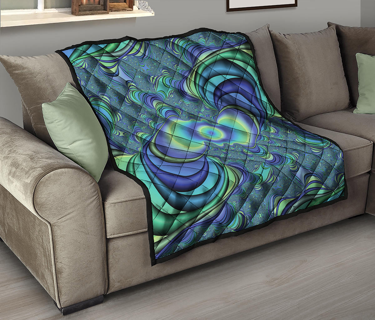 Blue Fractal Print Quilt
