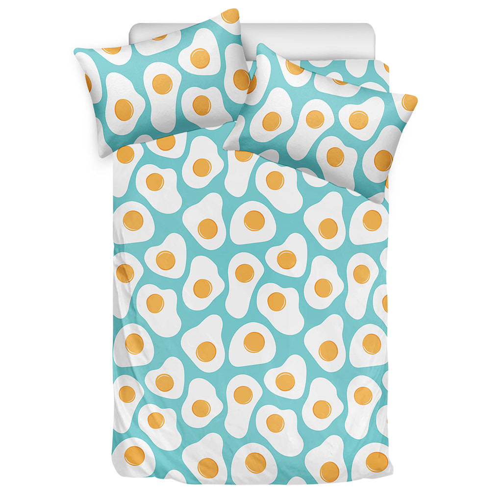 Blue Fried Eggs Pattern Print Duvet Cover Bedding Set