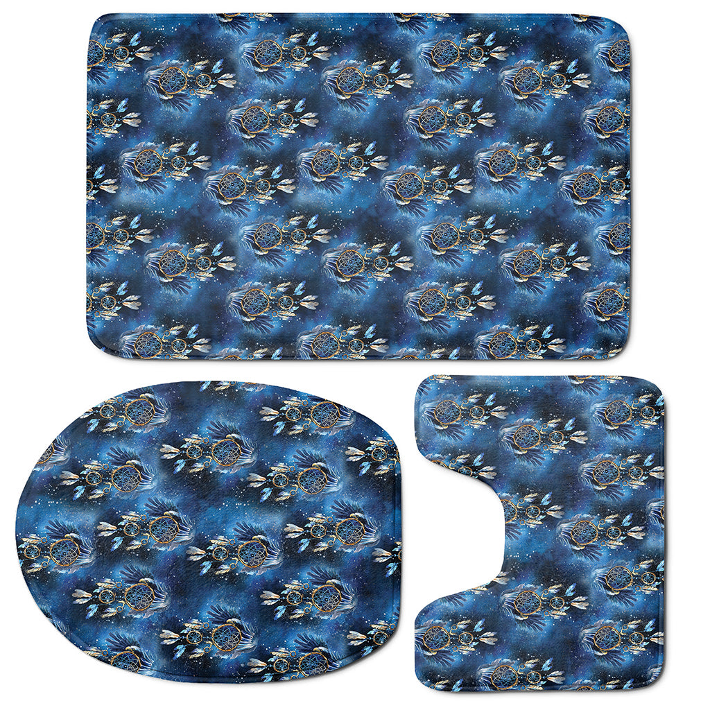 Blue Galaxy Dream Catcher Pattern Print 3 Piece Bath Mat Set