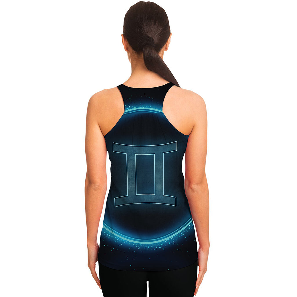 Blue Gemini Zodiac Sign Print Women's Racerback Tank Top