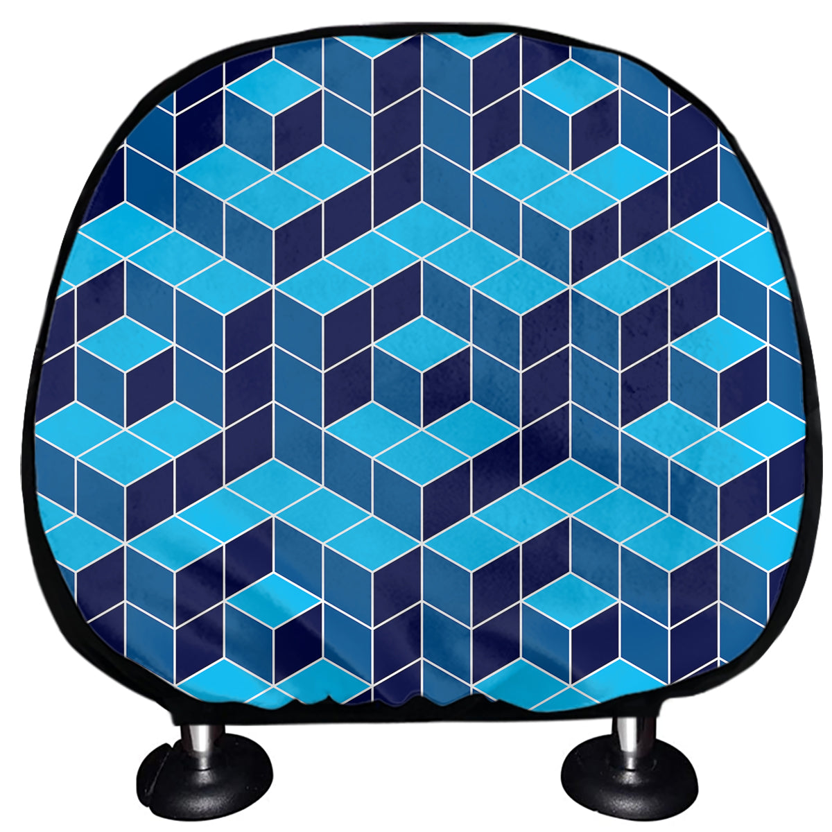 Blue Geometric Cube Shape Pattern Print Car Headrest Covers