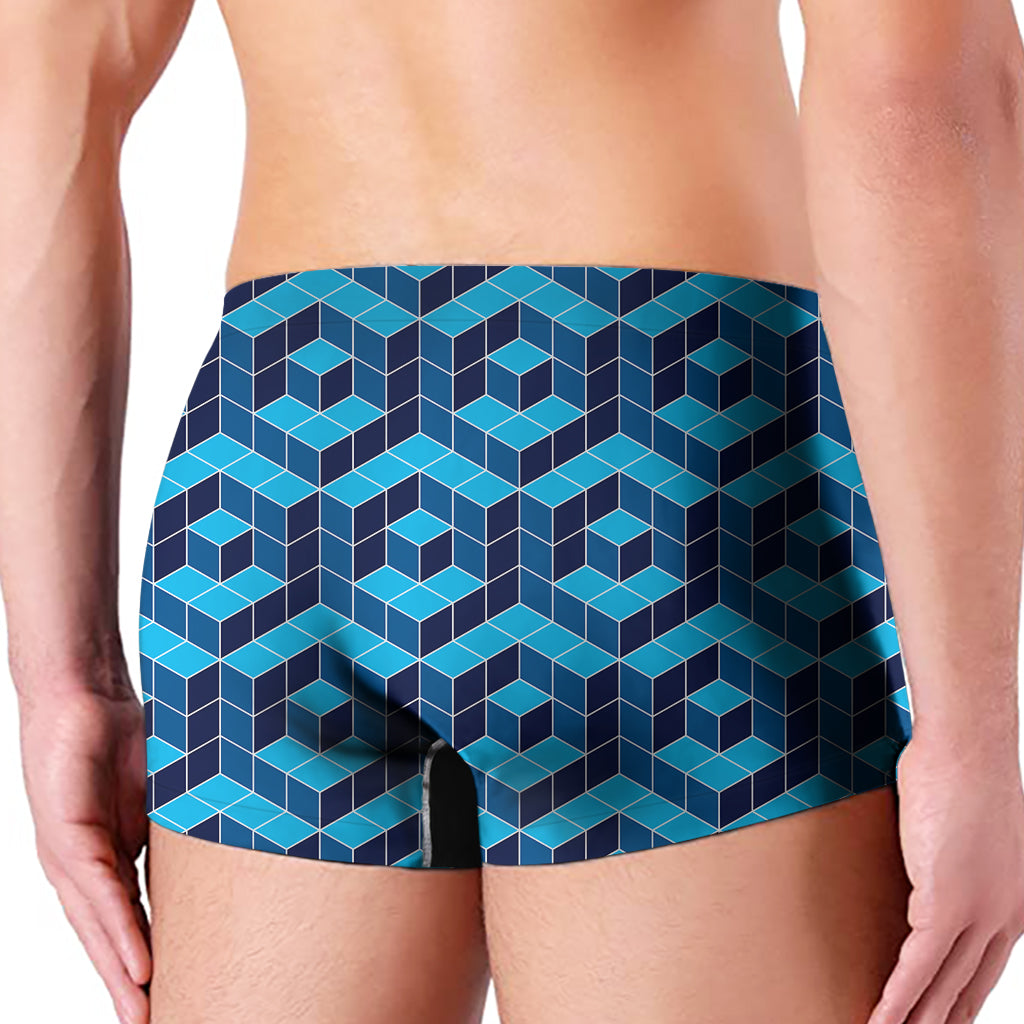 Blue Geometric Cube Shape Pattern Print Men's Boxer Briefs