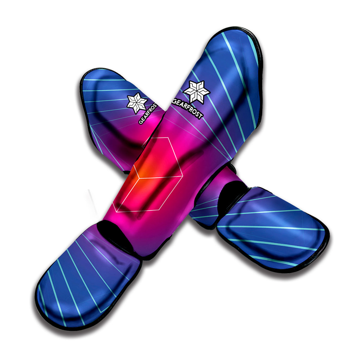 Blue Geometric EDM Light Print Muay Thai Shin Guard