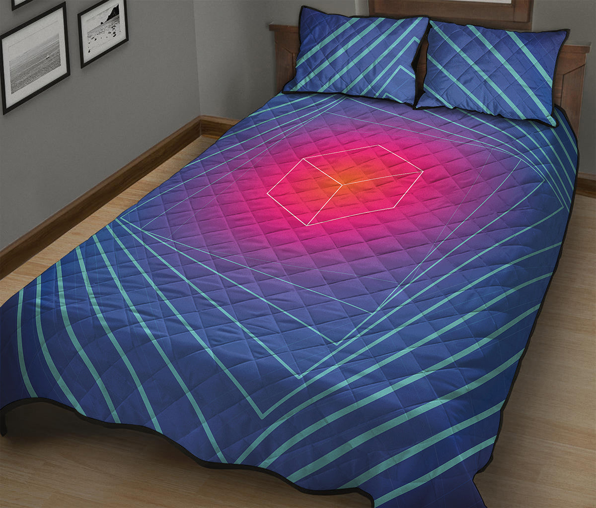 Blue Geometric EDM Light Print Quilt Bed Set