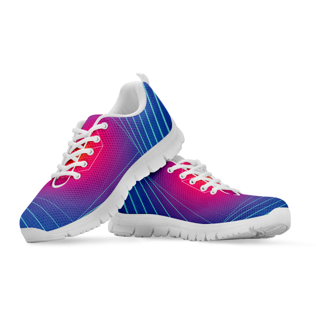 Blue Geometric EDM Light Print White Sneakers