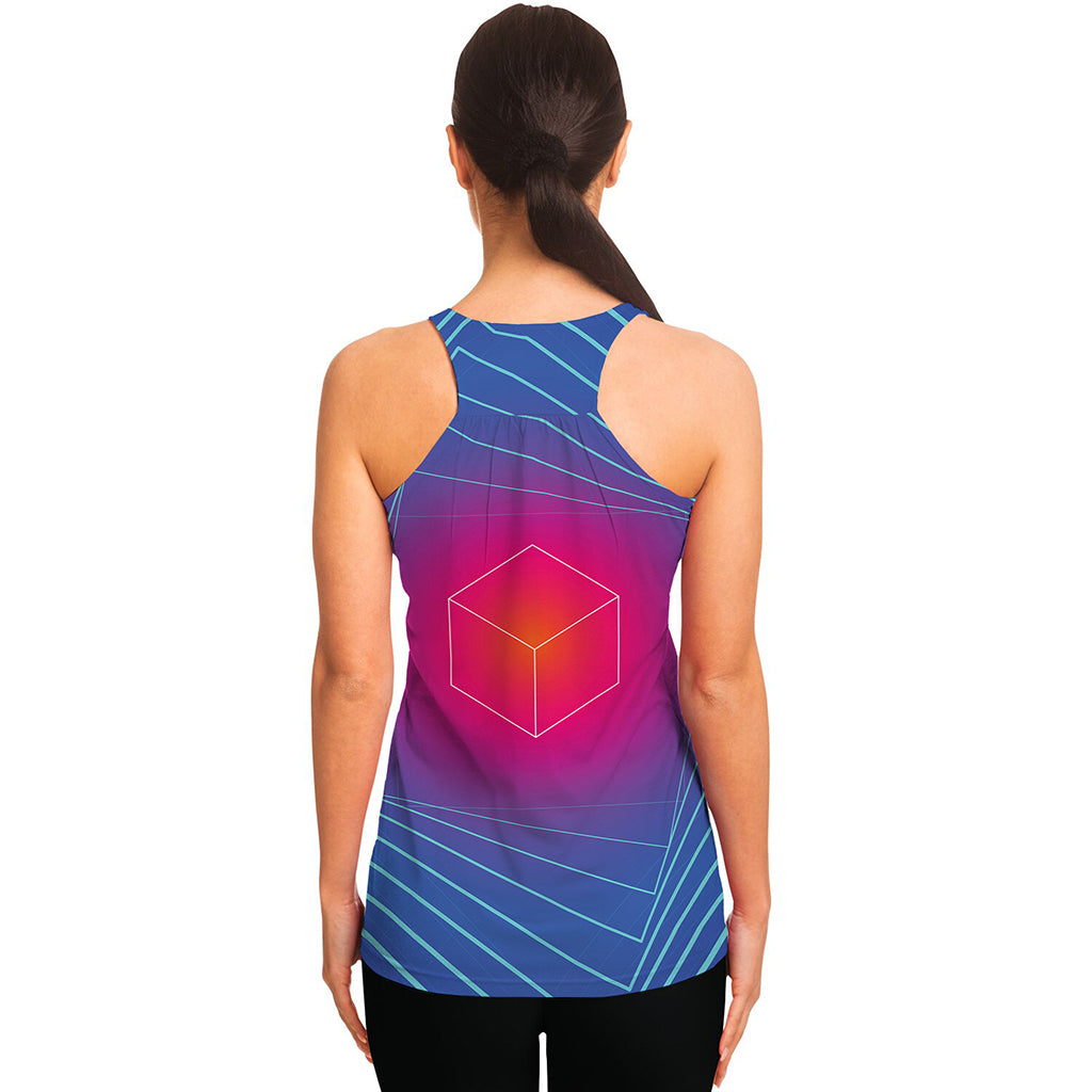 Blue Geometric EDM Light Print Women's Racerback Tank Top