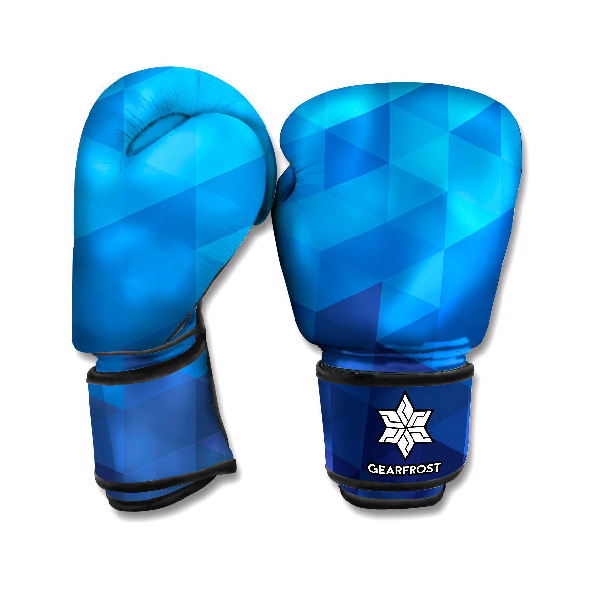 Blue Geometric Triangle Pattern Print Boxing Gloves