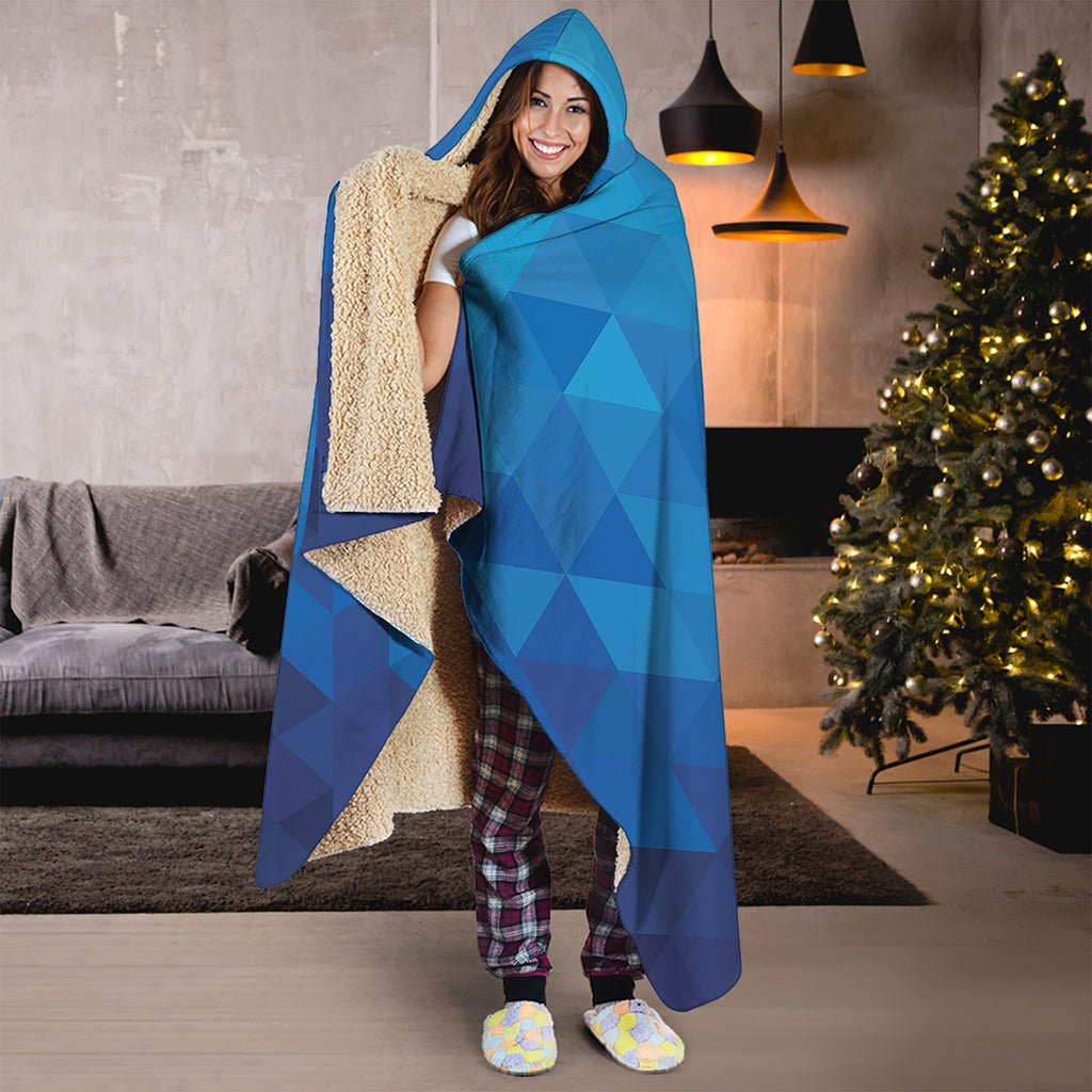 Blue Geometric Triangle Pattern Print Hooded Blanket