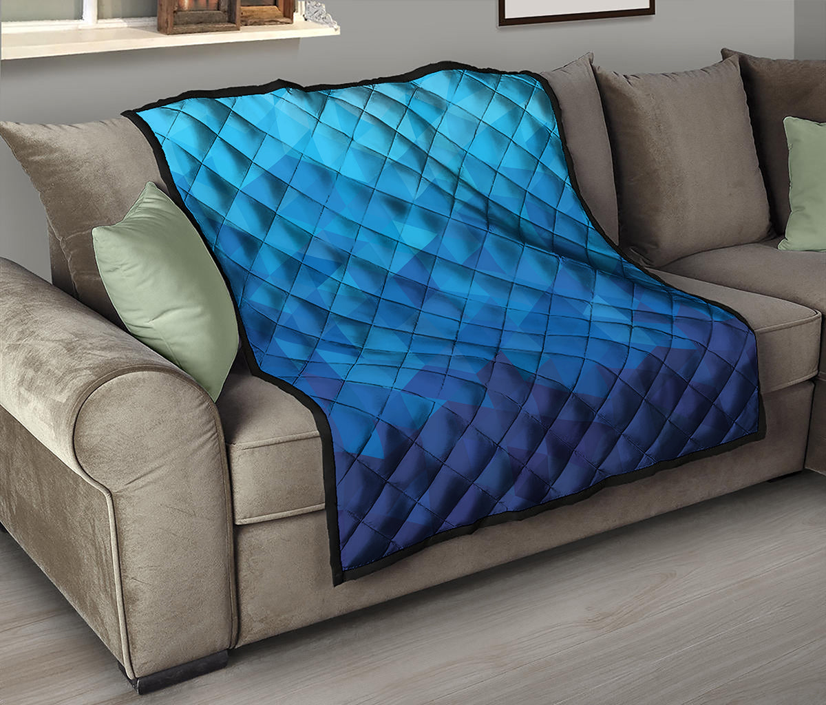 Blue Geometric Triangle Pattern Print Quilt