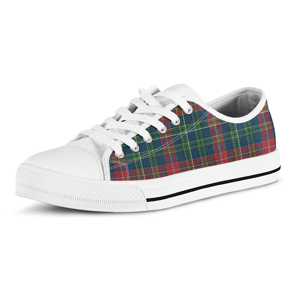 Blue Green And Red Scottish Plaid Print White Low Top Shoes
