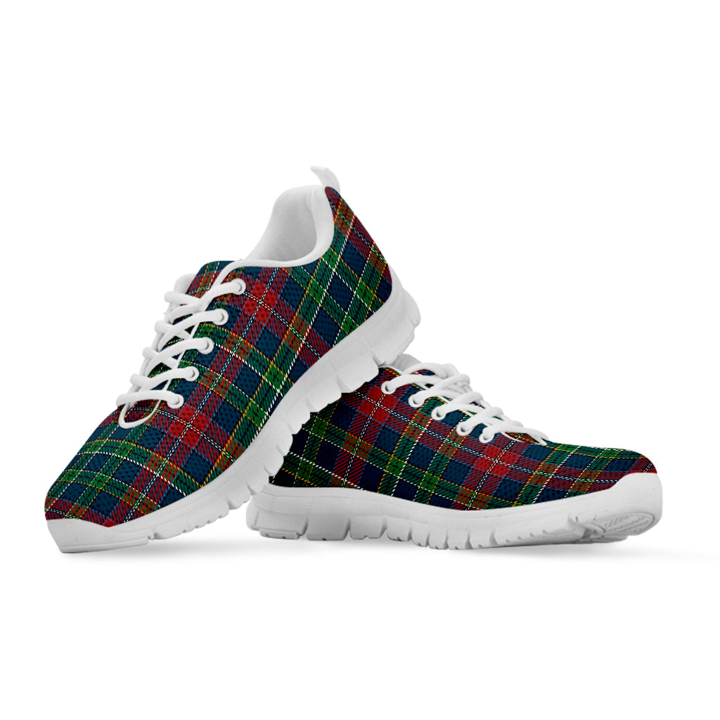 Blue Green And Red Scottish Plaid Print White Sneakers