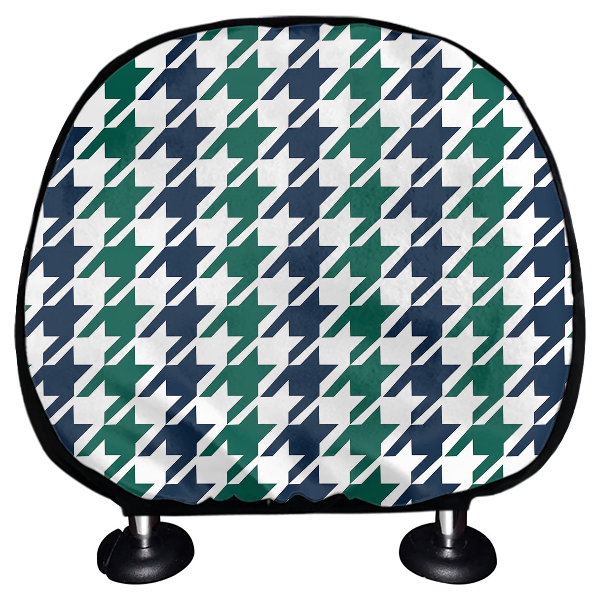 Blue Green And White Houndstooth Print Car Headrest Covers