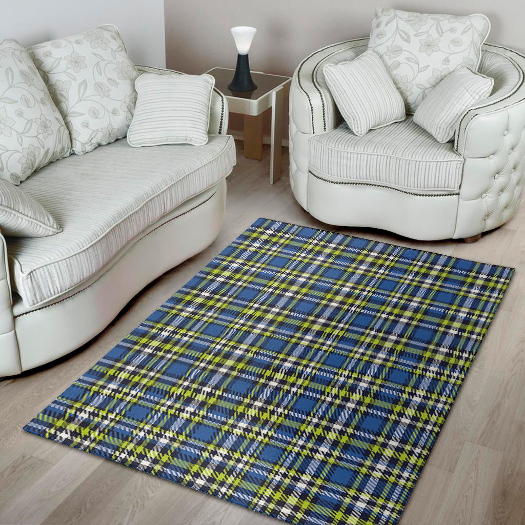 Blue Green And White Plaid Pattern Print Area Rug