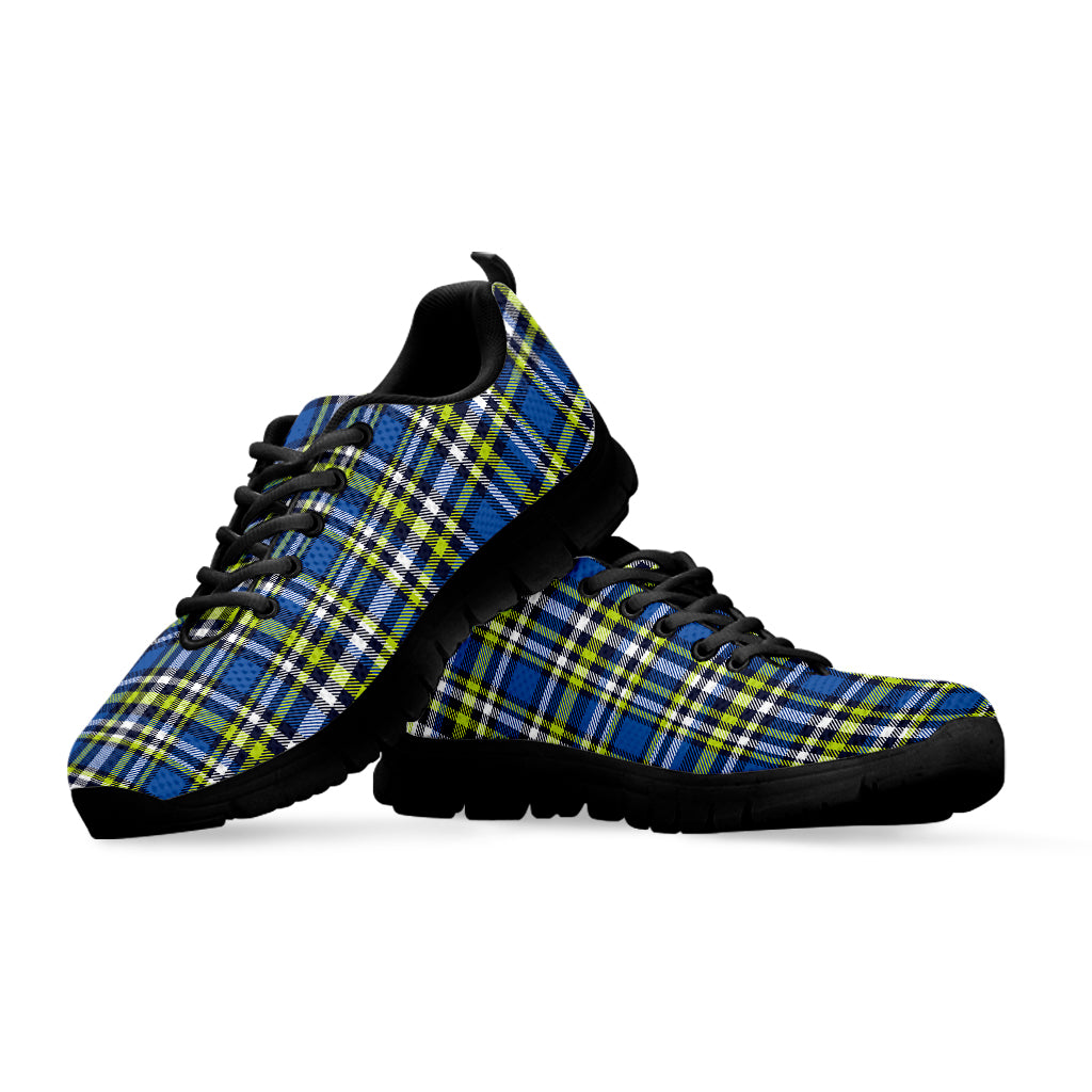 Blue Green And White Plaid Pattern Print Black Sneakers