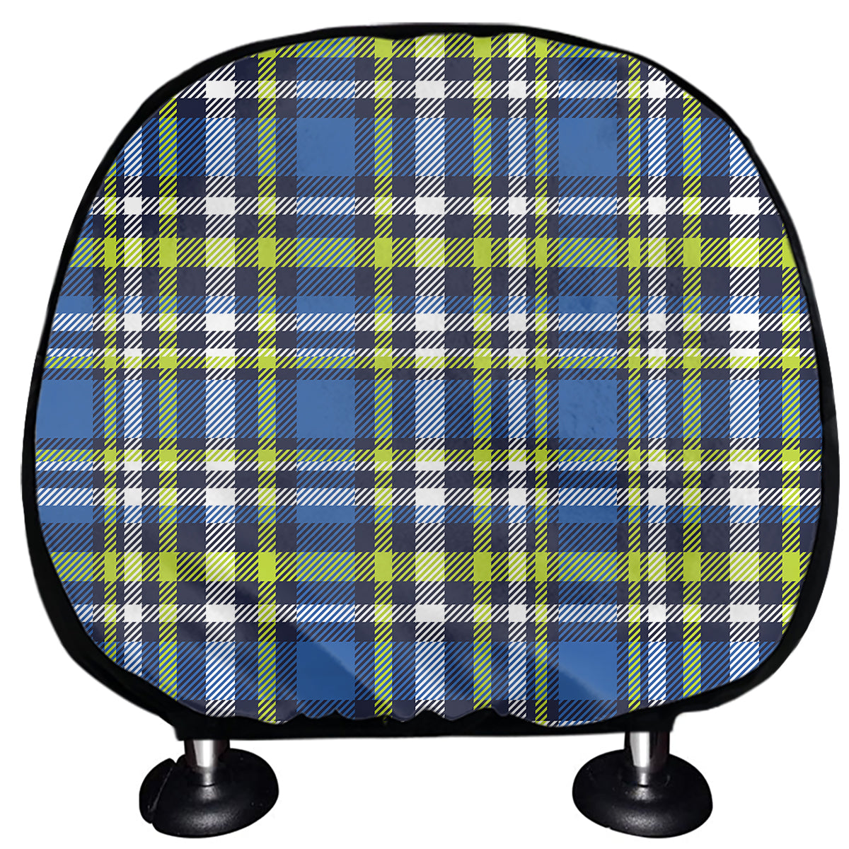 Blue Green And White Plaid Pattern Print Car Headrest Covers