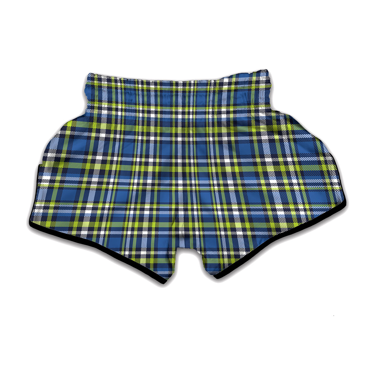Blue Green And White Plaid Pattern Print Muay Thai Boxing Shorts