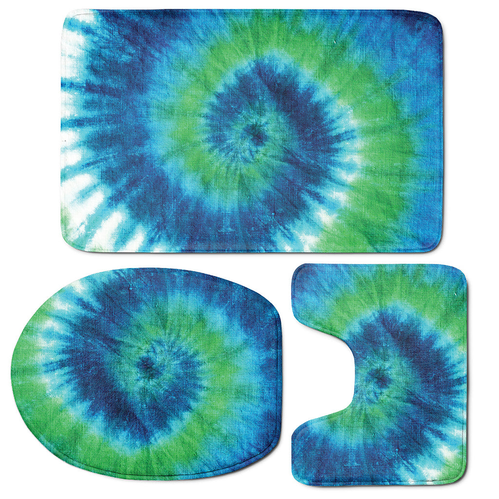 Blue Green And White Tie Dye Print 3 Piece Bath Mat Set