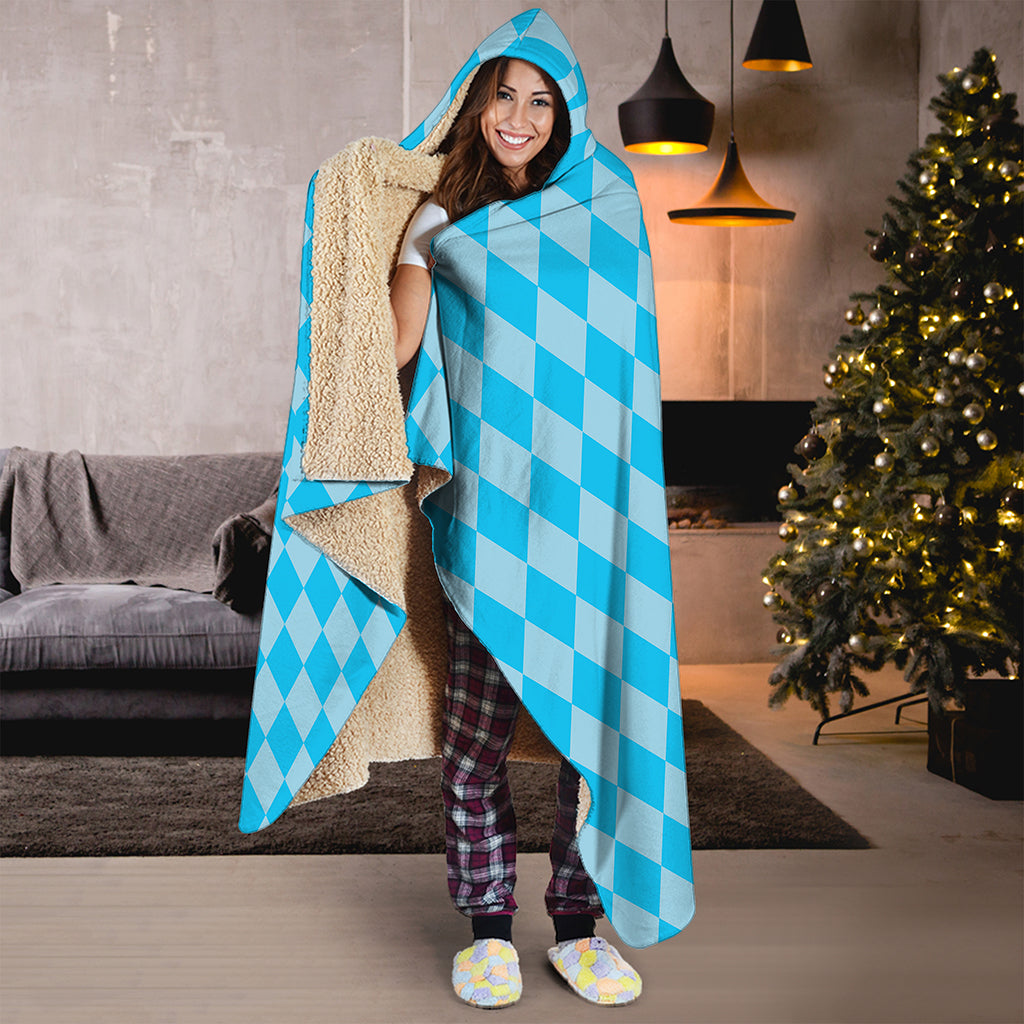 Blue Harlequin Pattern Print Hooded Blanket
