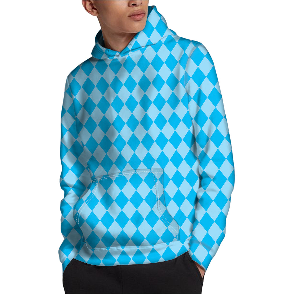 Blue Harlequin Pattern Print Pullover Hoodie