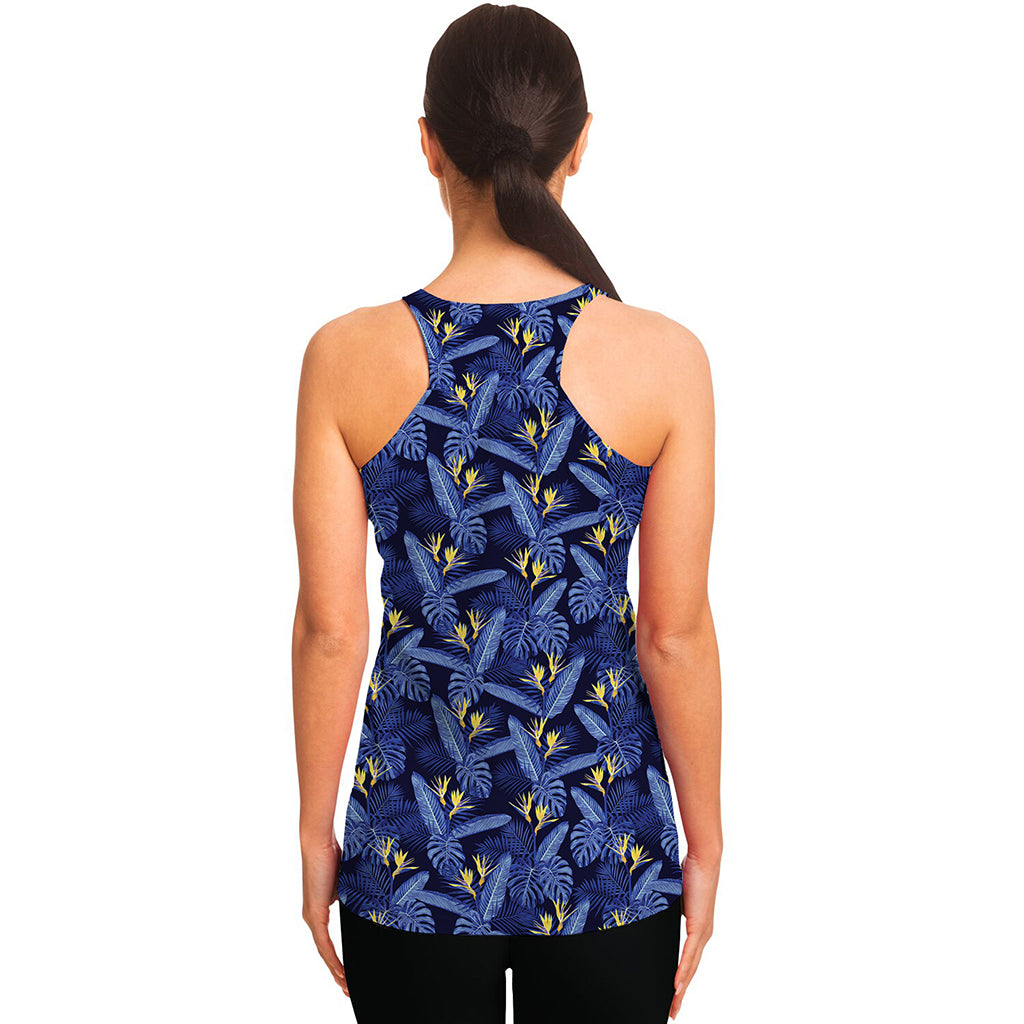 Blue Hawaiian Tropical Pattern Print Women's Racerback Tank Top
