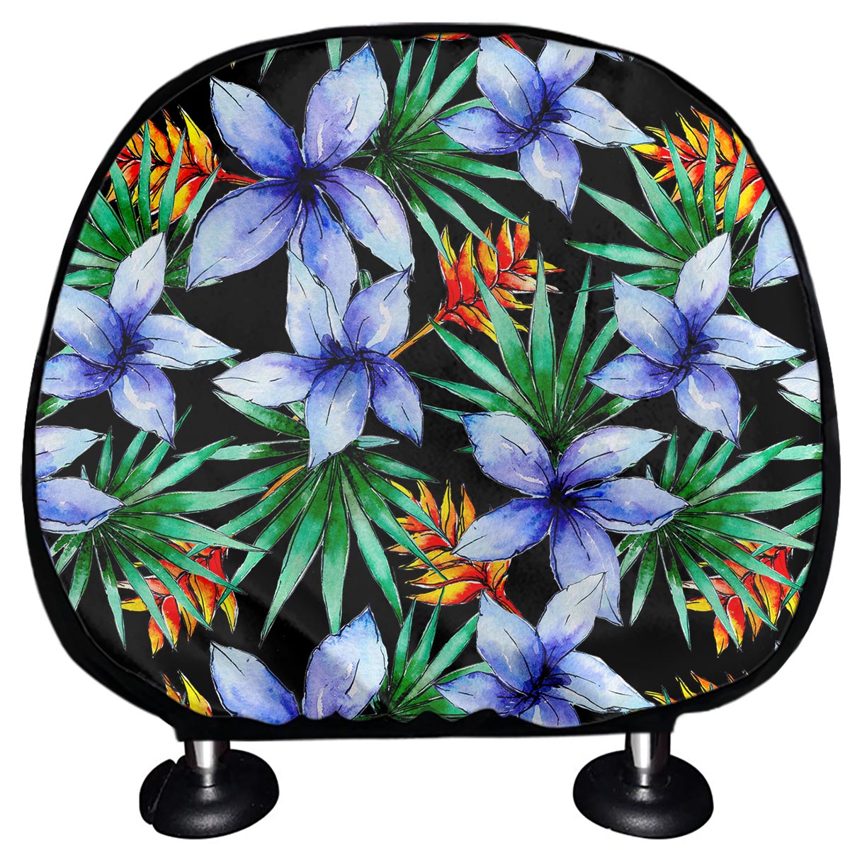 Blue Hawaiian Wildflowers Pattern Print Car Headrest Covers