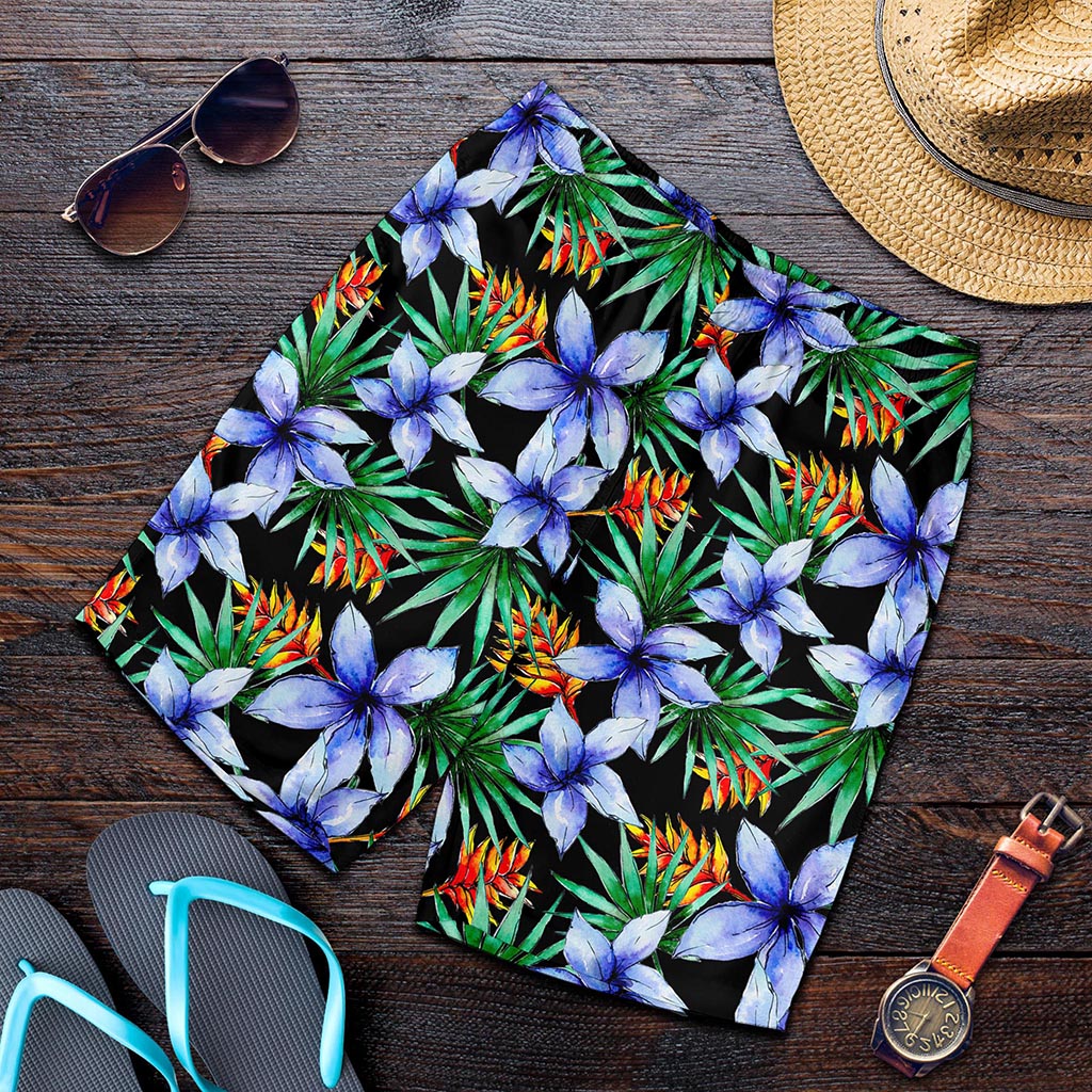 Blue Hawaiian Wildflowers Pattern Print Men's Shorts