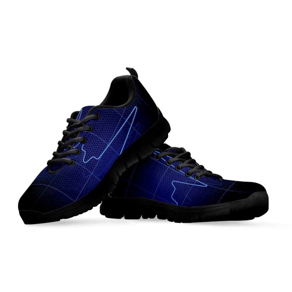 Blue Heartbeat Print Black Sneakers