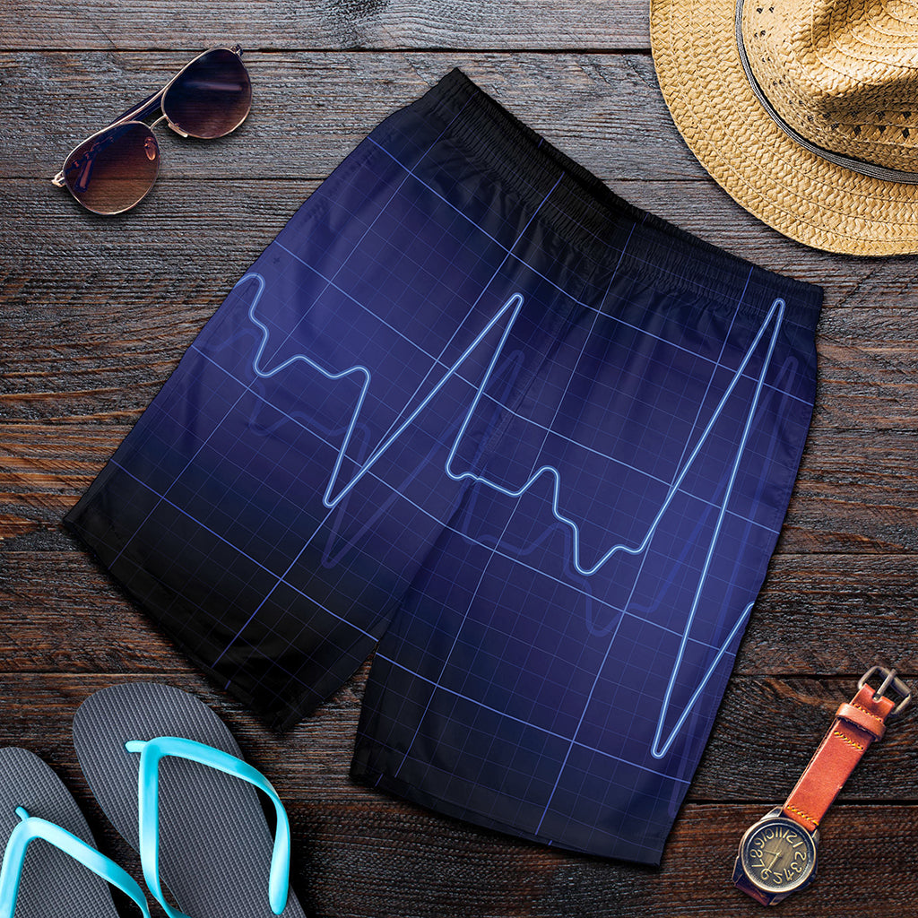 Blue Heartbeat Print Men's Shorts