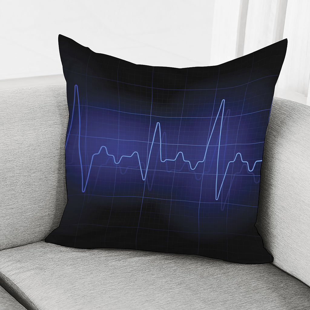 Blue Heartbeat Print Pillow Cover