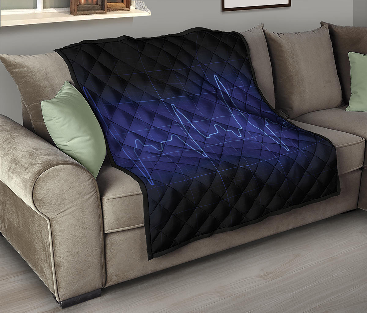 Blue Heartbeat Print Quilt