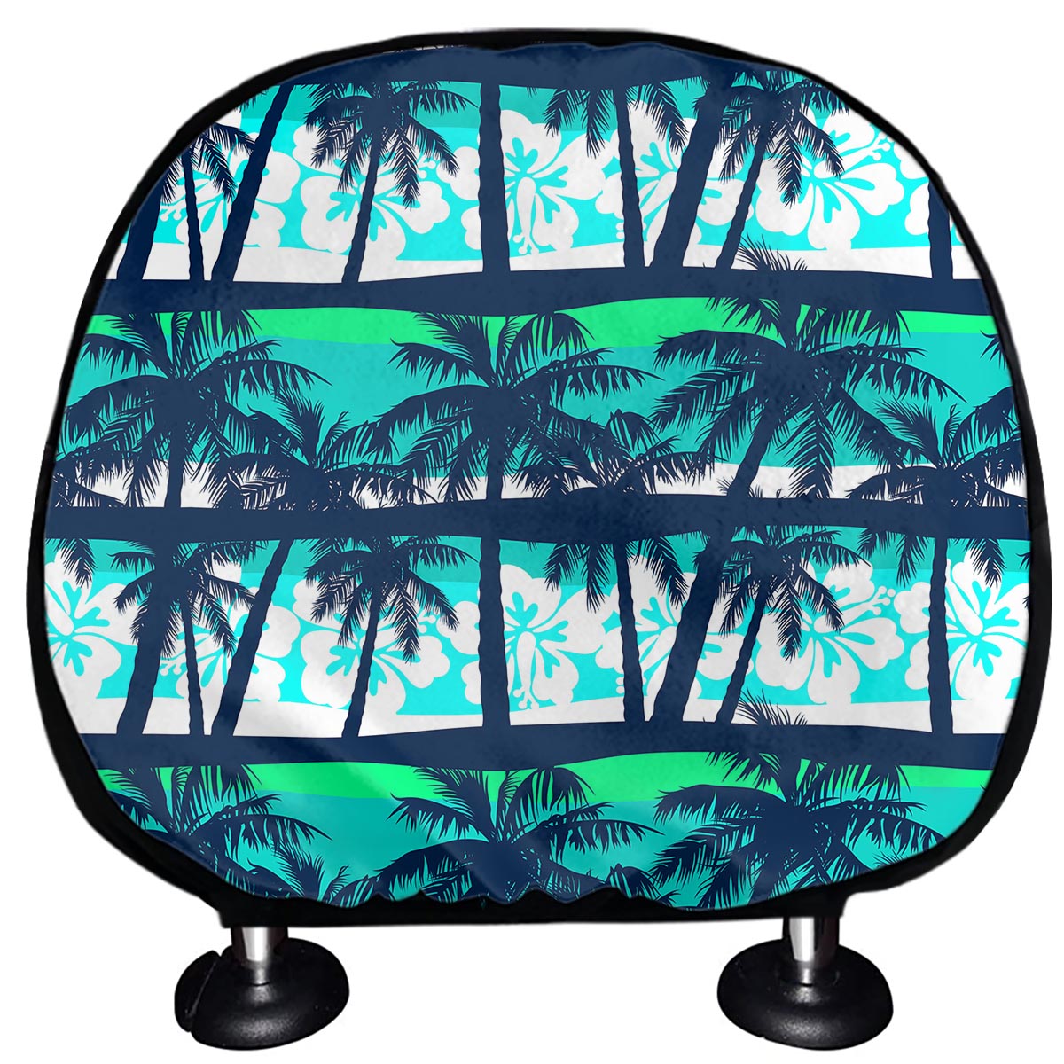 Blue Hibiscus Palm Tree Pattern Print Car Headrest Covers