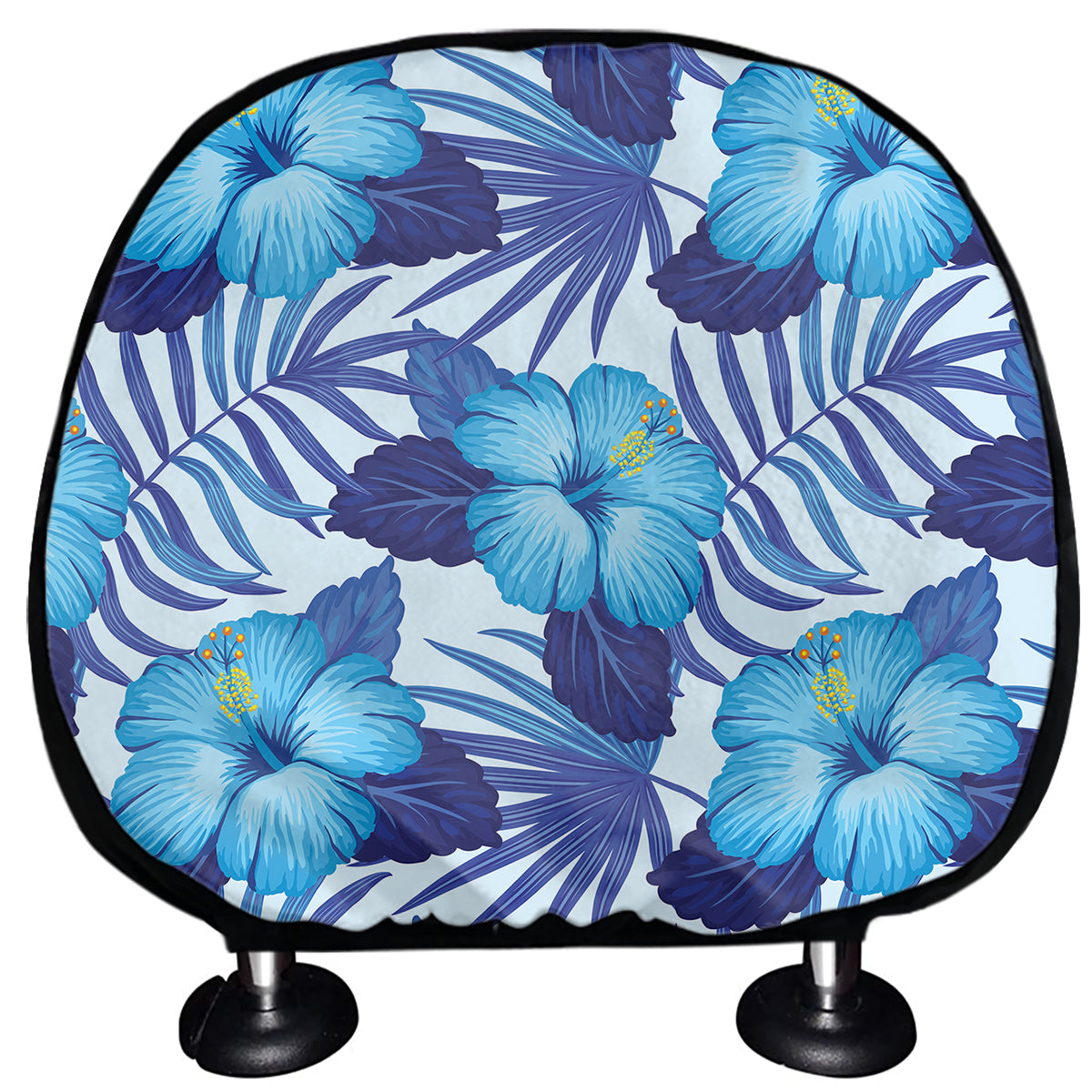Blue Hibiscus Tropical Pattern Print Car Headrest Covers