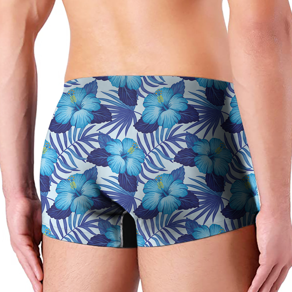 Blue Hibiscus Tropical Pattern Print Men's Boxer Briefs