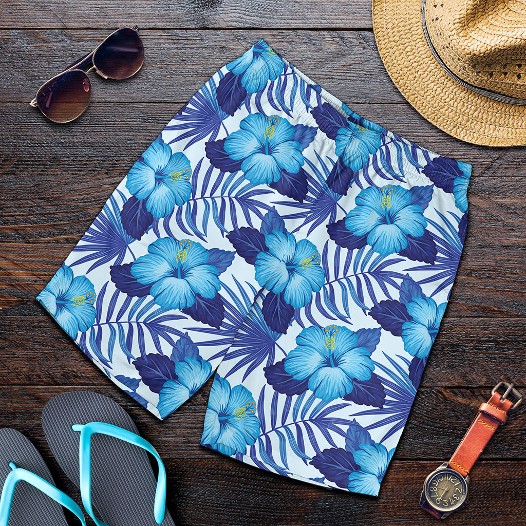 Blue Hibiscus Tropical Pattern Print Men's Shorts