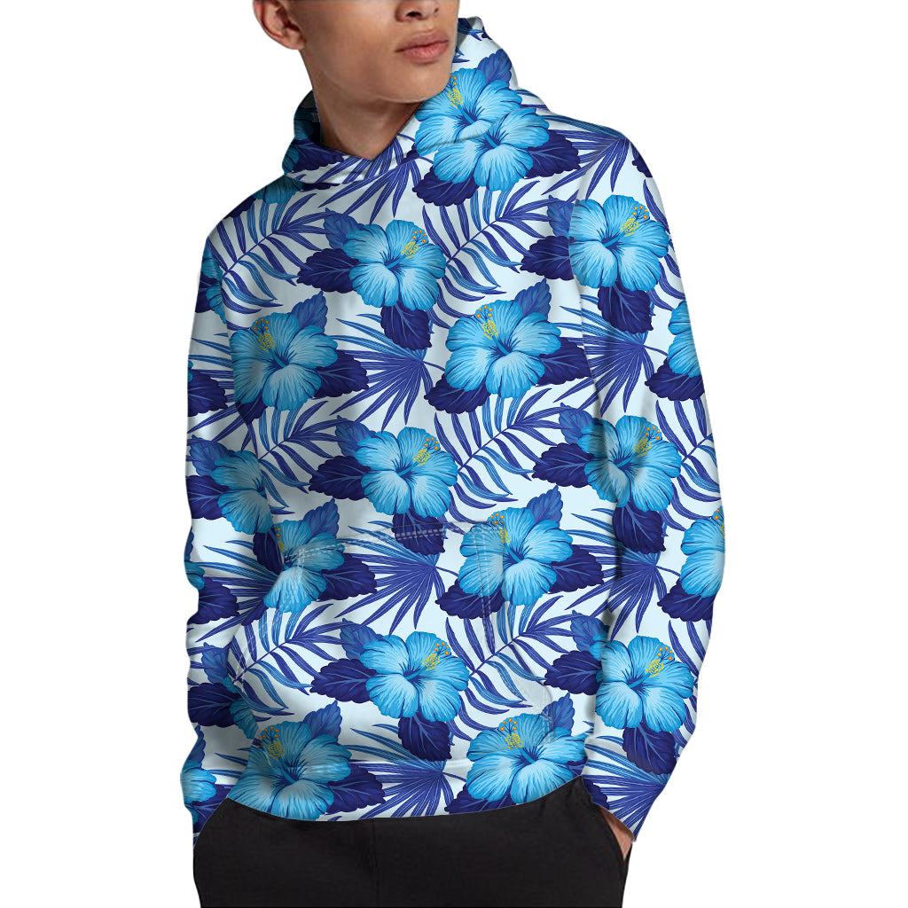 Blue Hibiscus Tropical Pattern Print Pullover Hoodie