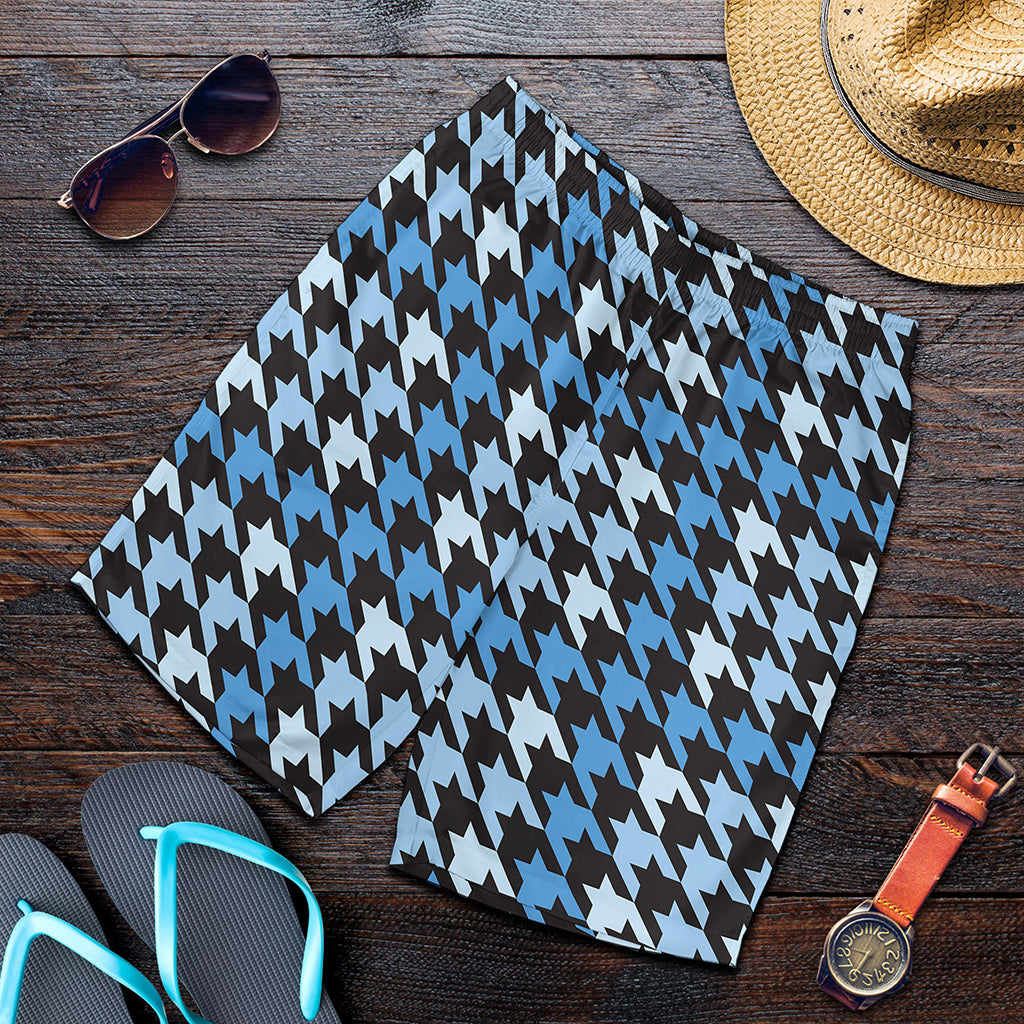 Blue Houndstooth Pattern Print Men's Shorts
