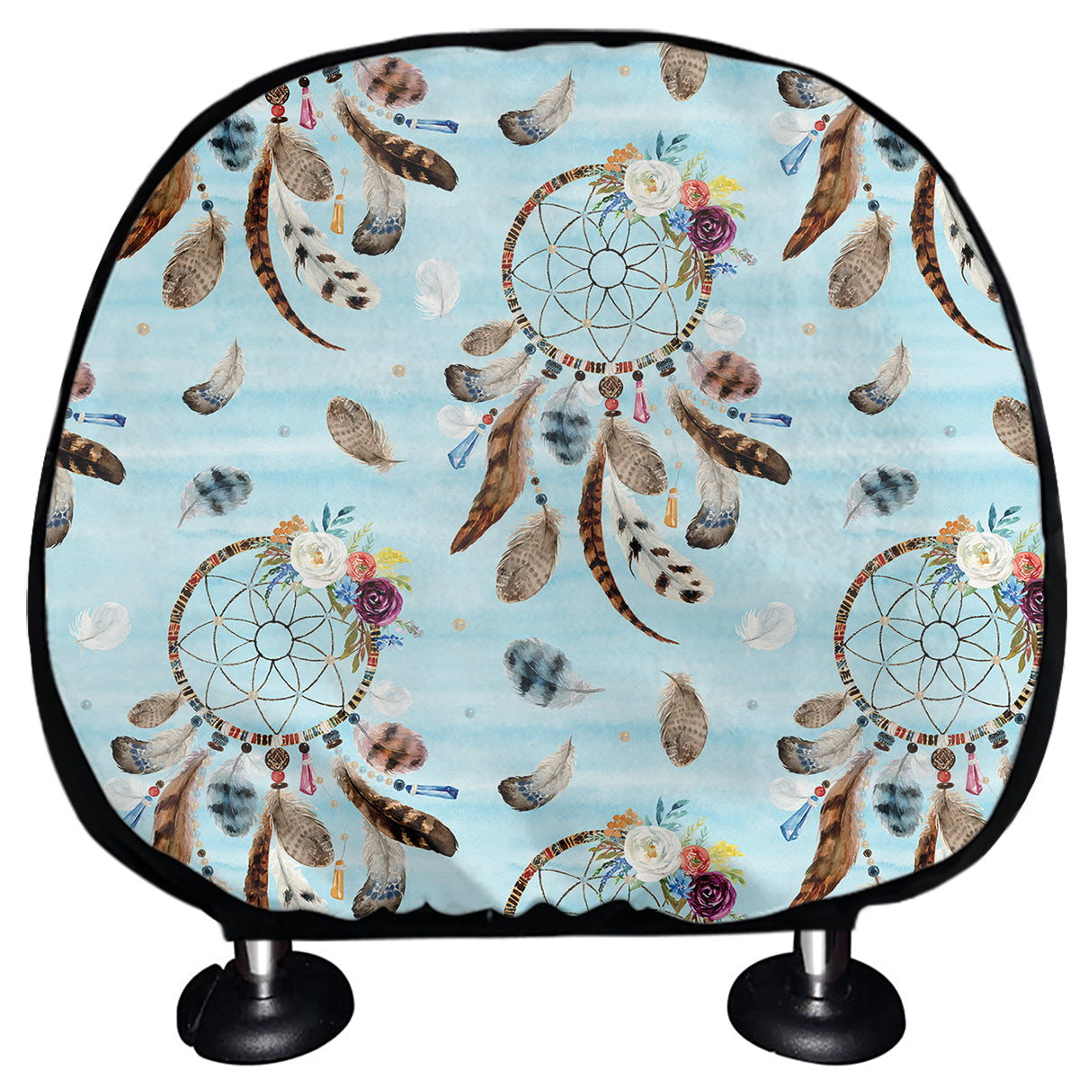 Blue Indian Dream Catcher Pattern Print Car Headrest Covers
