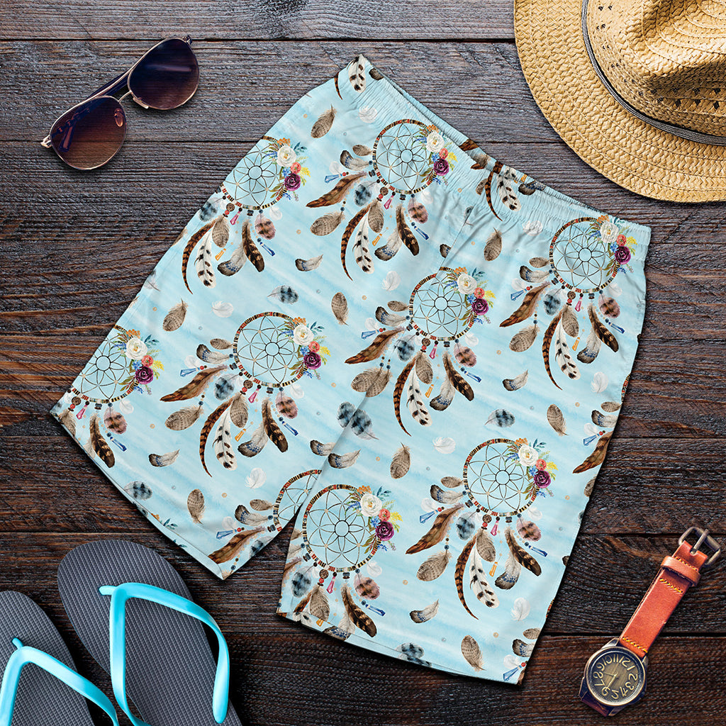 Blue Indian Dream Catcher Pattern Print Men's Shorts