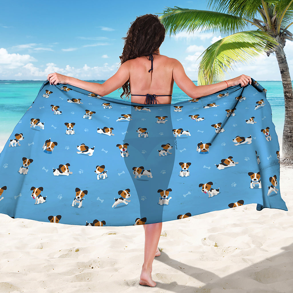 Blue Jack Russell Terrier Pattern Print Beach Sarong Wrap
