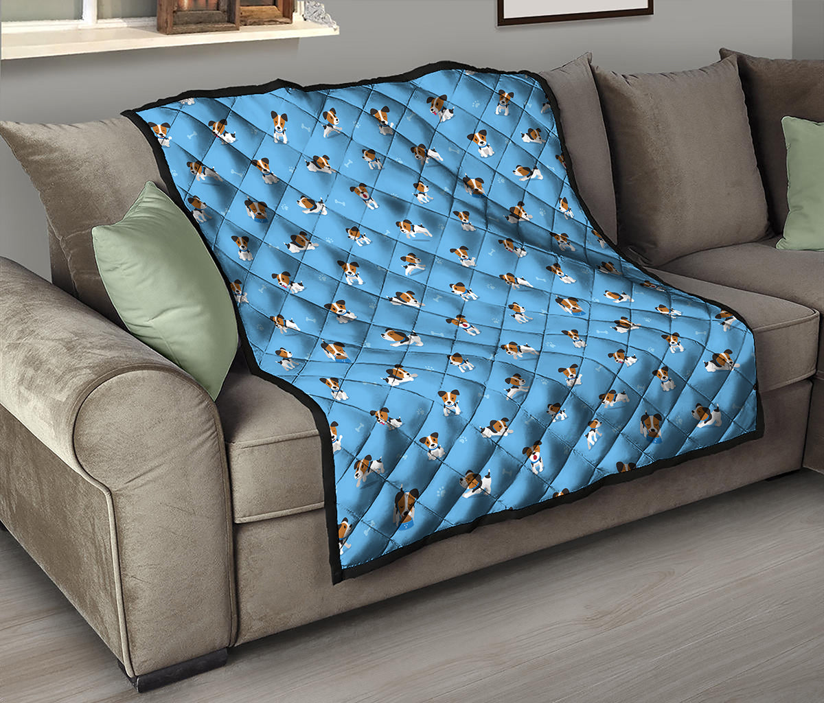 Blue Jack Russell Terrier Pattern Print Quilt