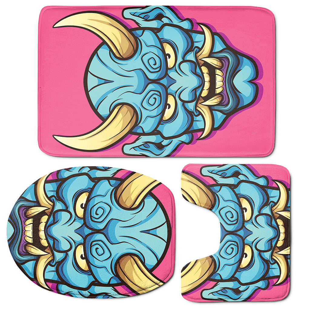 Blue Japanese Demon Print 3 Piece Bath Mat Set