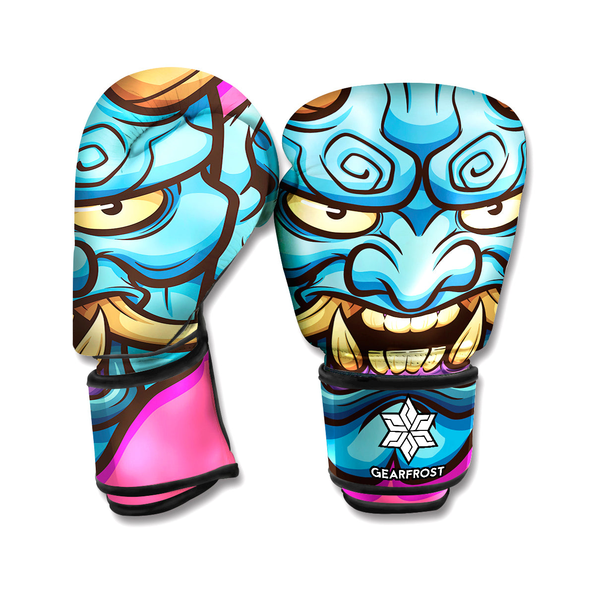 Blue Japanese Demon Print Boxing Gloves